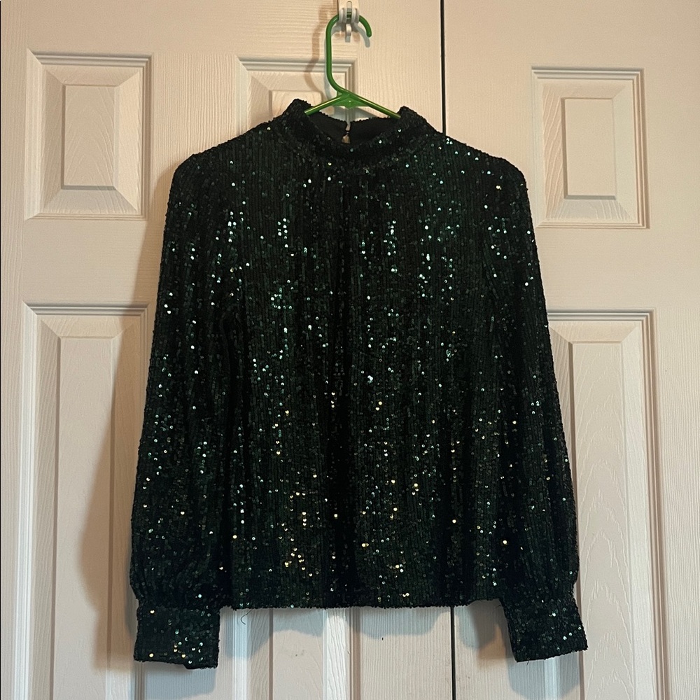 Cable & Gauge Black and Green Sequin Top